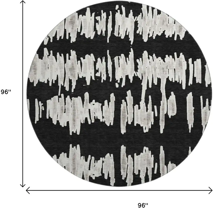 8' Black And Ivory Striped Washable Round Rug With UV Protection Photo 8