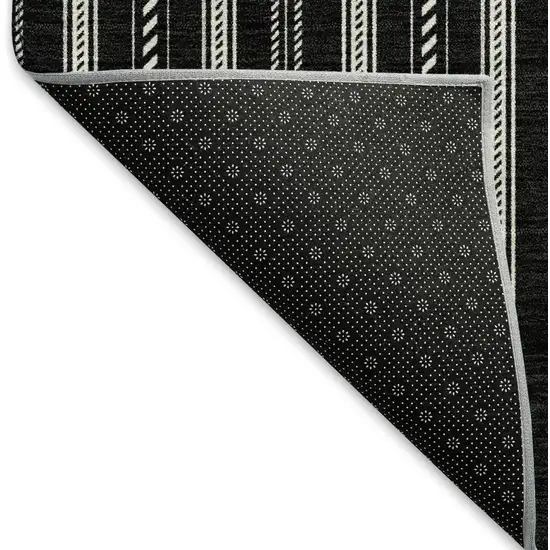 8' Black And Ivory Striped Washable Round Rug With UV Protection Photo 5