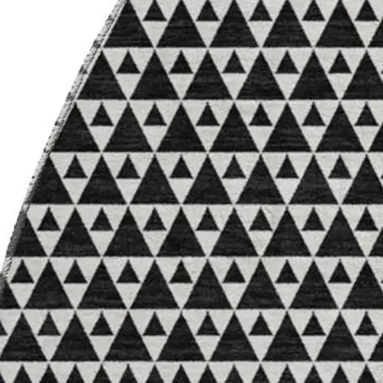 8' Black And Ivory Striped Washable Round Rug With UV Protection Photo 3