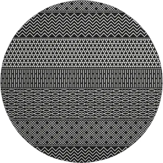 8' Black And Ivory Striped Washable Round Rug With UV Protection Photo 1
