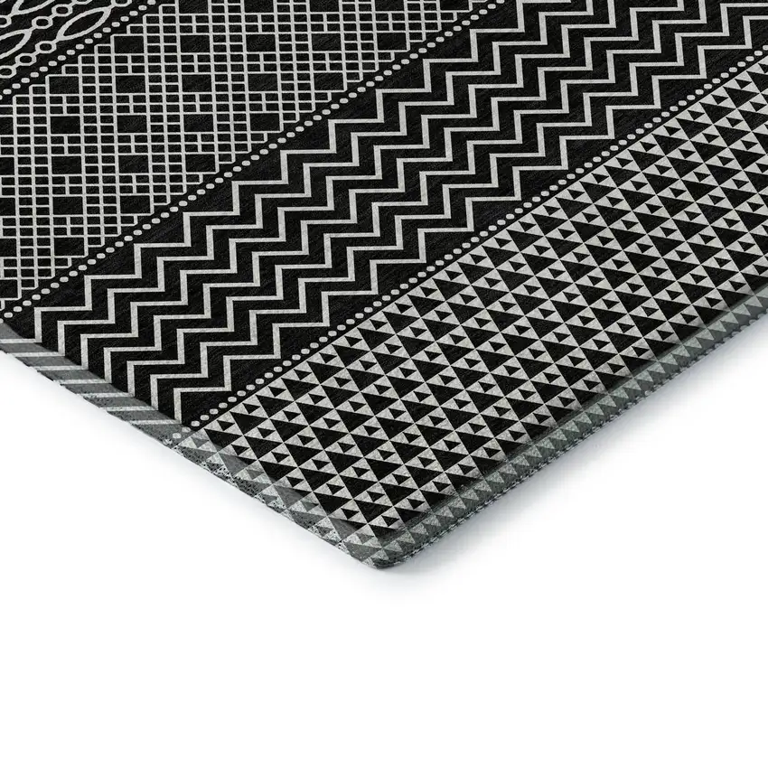 8' Black And Ivory Striped Washable Round Rug With UV Protection Photo 6