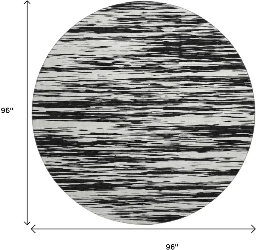 8' Black And Ivory Striped Washable Round Rug With UV Protection Photo 8