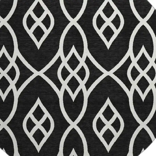 8' Black And Ivory Trellis Washable Round Rug With UV Protection Photo 3