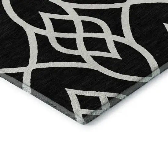 8' Black And Ivory Trellis Washable Round Rug With UV Protection Photo 7