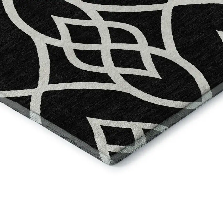 8' Black And Ivory Trellis Washable Round Rug With UV Protection Photo 7