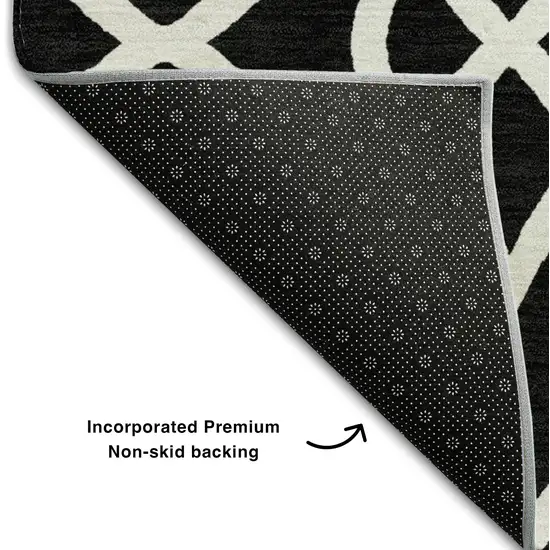 8' Black And Ivory Trellis Washable Round Rug With UV Protection Photo 6