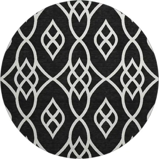 8' Black And Ivory Trellis Washable Round Rug With UV Protection Photo 1