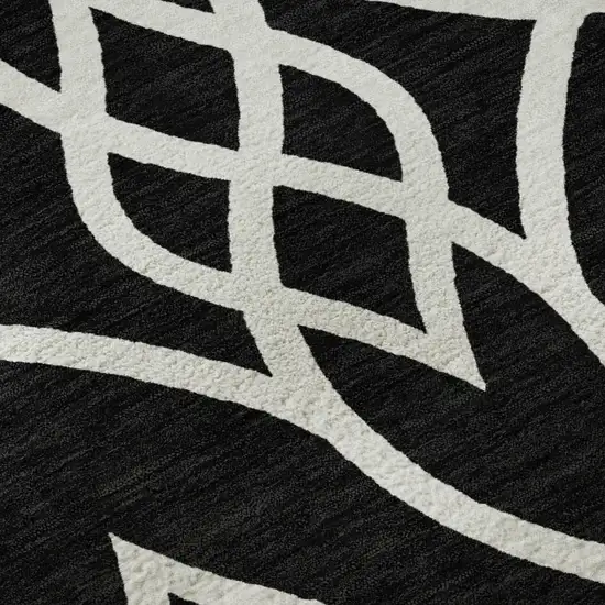 8' Black And Ivory Trellis Washable Round Rug With UV Protection Photo 9