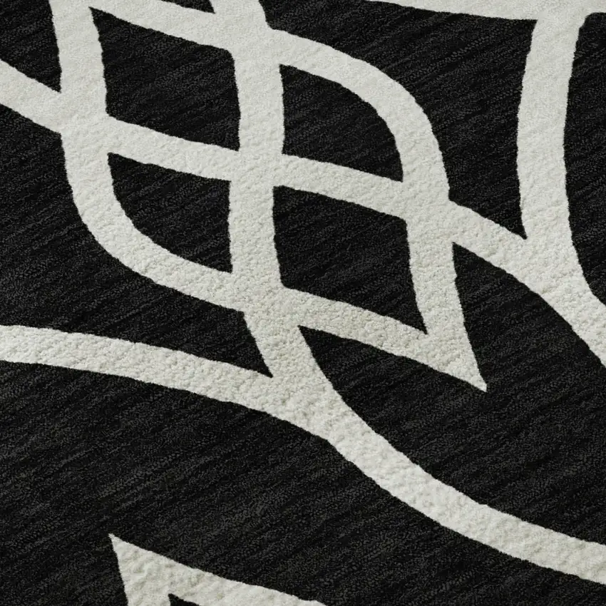 8' Black And Ivory Trellis Washable Round Rug With UV Protection Photo 9