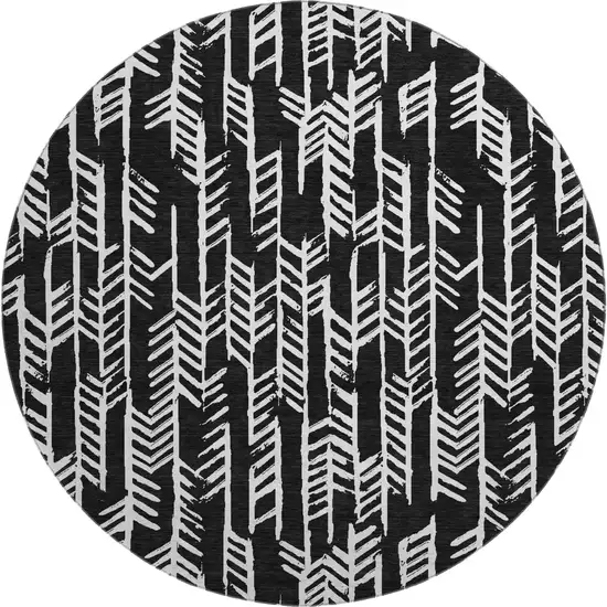 8' Black And Ivory Tribal Washable Round Rug With UV Protection Photo 1