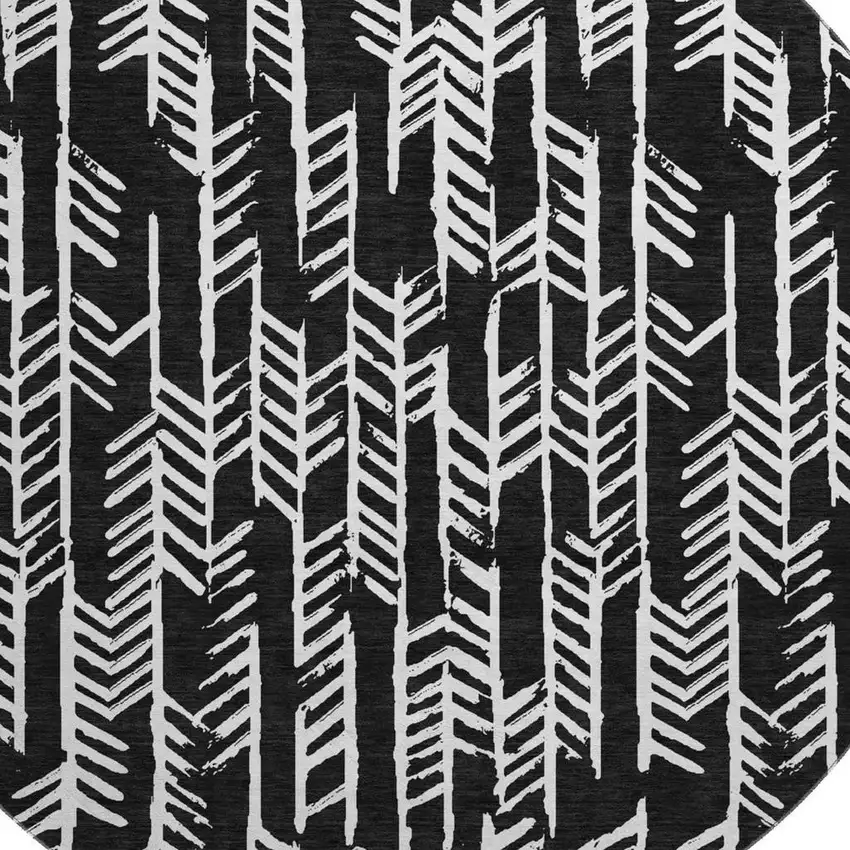 8' Black And Ivory Tribal Washable Round Rug With UV Protection Photo 3