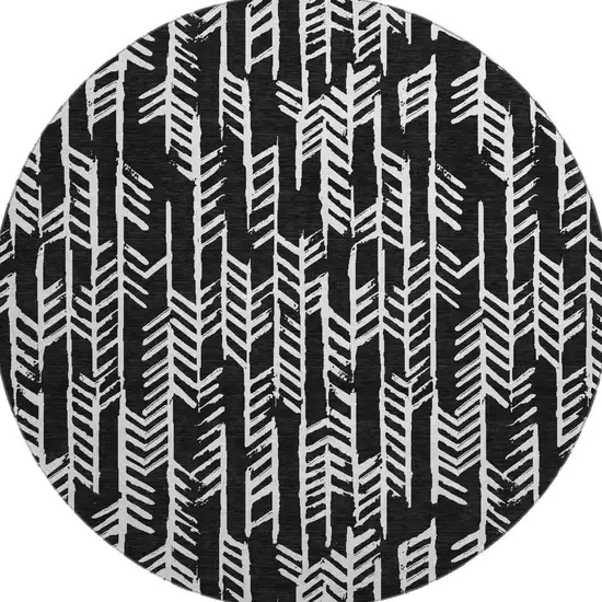 8' Black And Ivory Tribal Washable Round Rug With UV Protection Photo 4