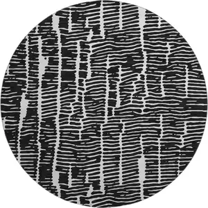 Photo of 8' Black And Ivory Vermicular Washable Round Rug With UV Protection