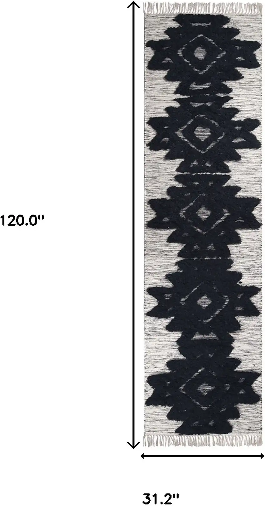 10' Black And Ivory Wool Geometric Flatweave Handmade Stain Resistant Runner Rug With Fringe Photo 7