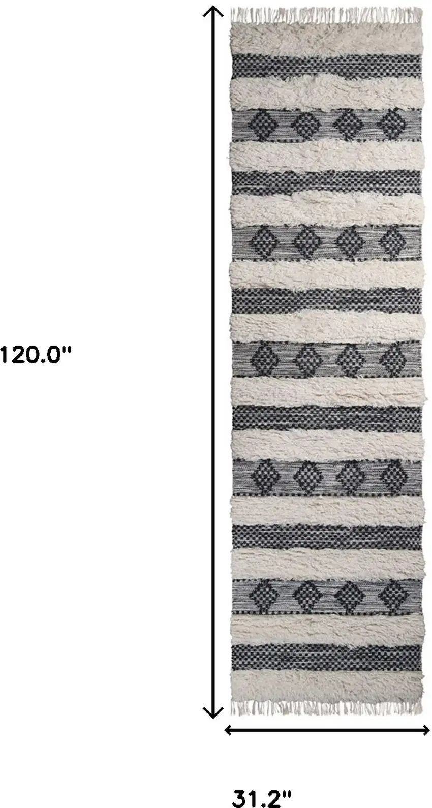 10' Black And Ivory Wool Striped Flatweave Handmade Stain Resistant Runner Rug With Fringe Photo 6