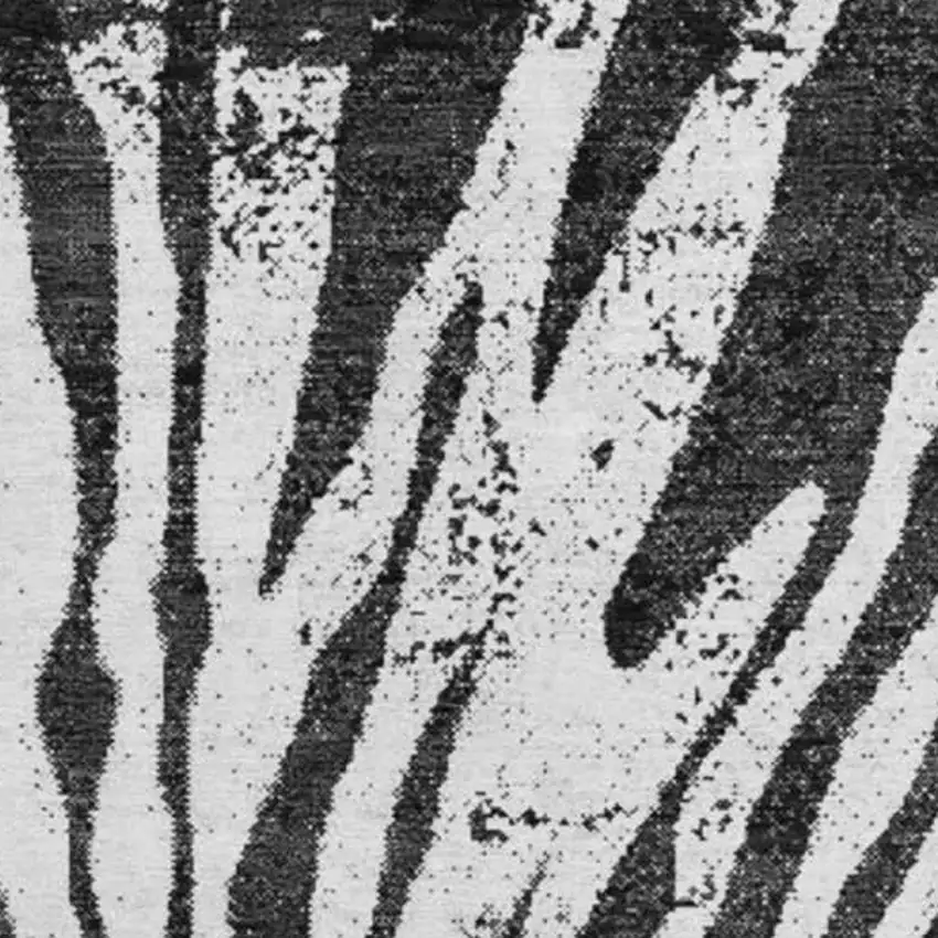 8' Black And Ivory Zebra Print Washable Round Rug With UV Protection Photo 3