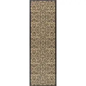 Photo of 20' Black And Khaki Geometric Indoor Outdoor Runner Rug