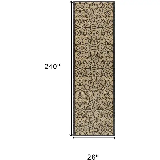 20' Black And Khaki Geometric Indoor Outdoor Runner Rug Photo 8
