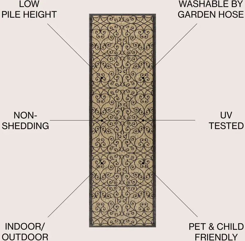 8' Black And Khaki Geometric Indoor Outdoor Runner Rug Photo 8