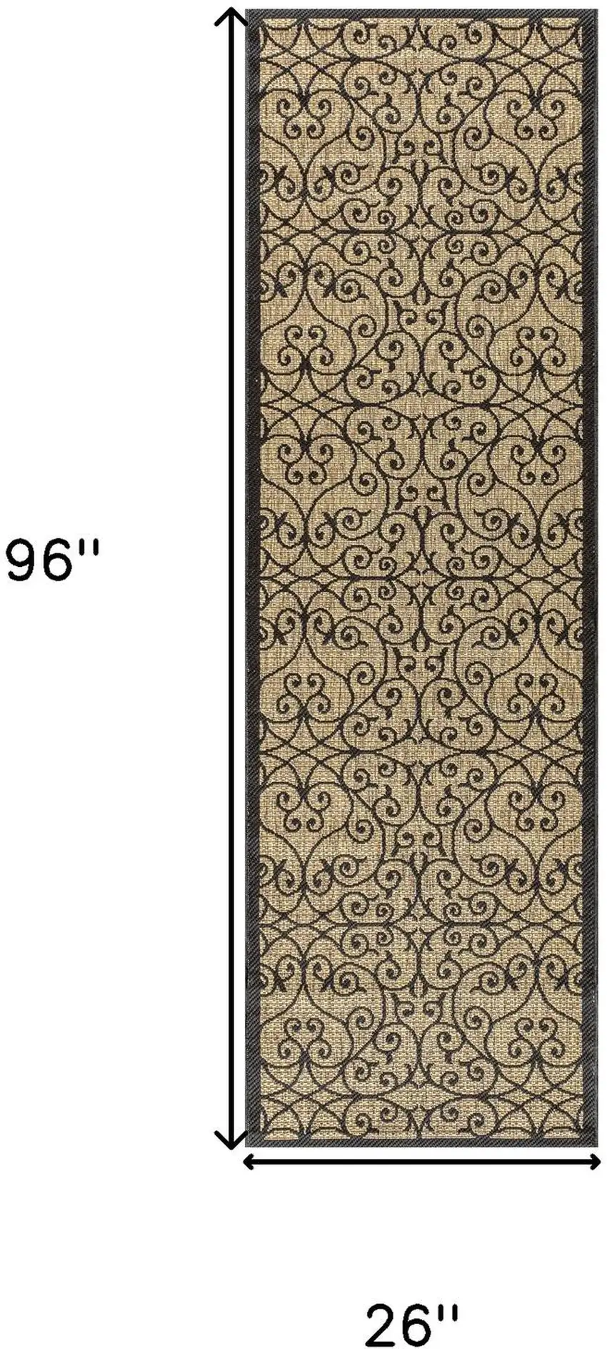 8' Black And Khaki Geometric Indoor Outdoor Runner Rug Photo 6