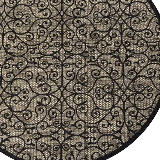 8' Black And Khaki Round Geometric Indoor Outdoor Area Rug Photo 2