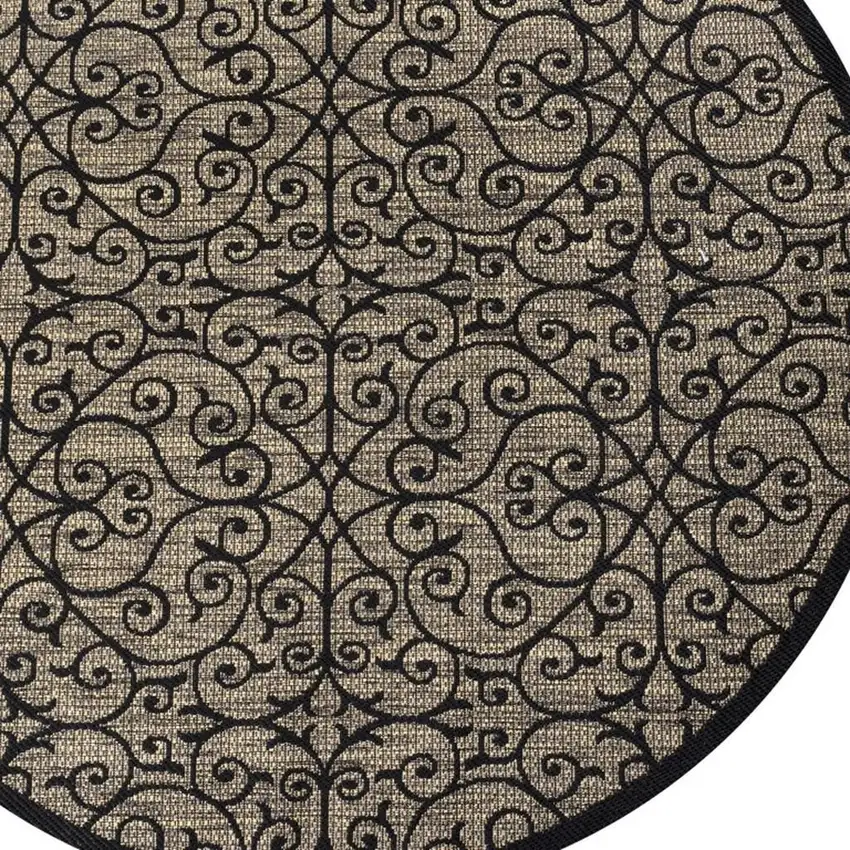 8' Black And Khaki Round Geometric Indoor Outdoor Area Rug Photo 2