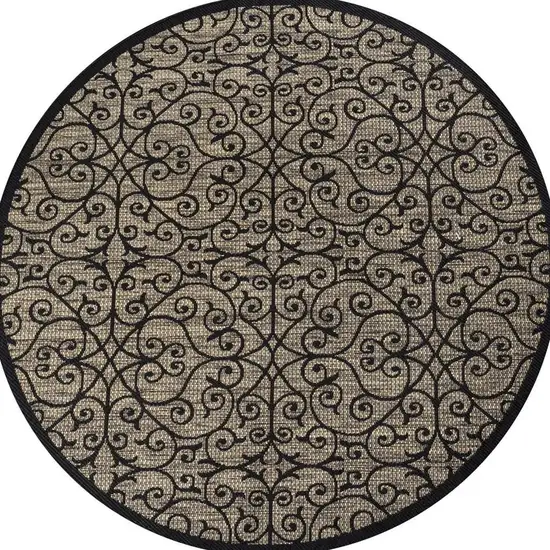 8' Black And Khaki Round Geometric Indoor Outdoor Area Rug Photo 3
