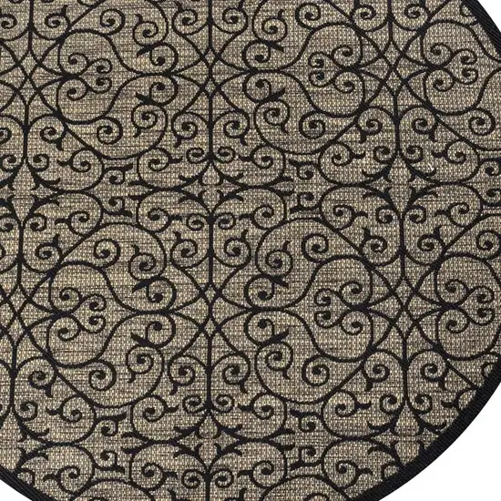 9' Black And Khaki Round Geometric Indoor Outdoor Area Rug Photo 2