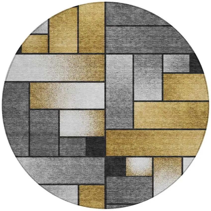 8' Black And Khaki Round Geometric Washable Indoor Outdoor Area Rug Photo 4