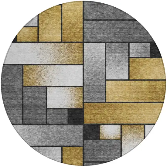 8' Black And Khaki Round Geometric Washable Indoor Outdoor Area Rug Photo 2