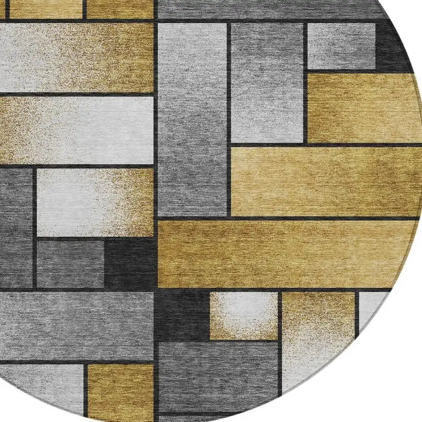 8' Black And Khaki Round Geometric Washable Indoor Outdoor Area Rug Photo 3