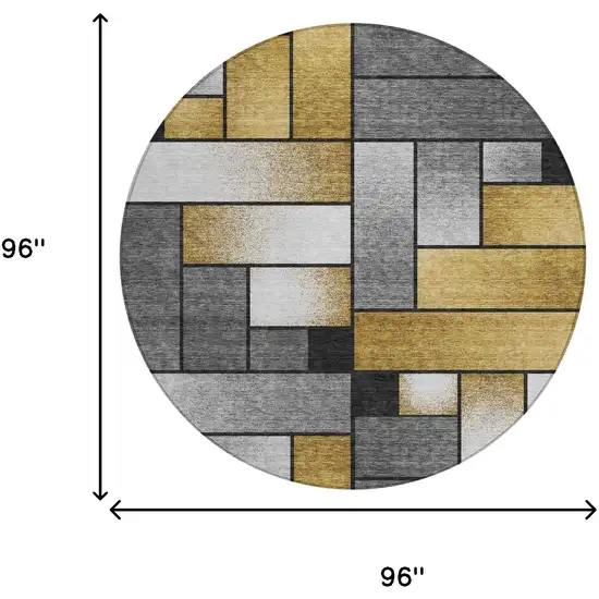 8' Black And Khaki Round Geometric Washable Indoor Outdoor Area Rug Photo 7