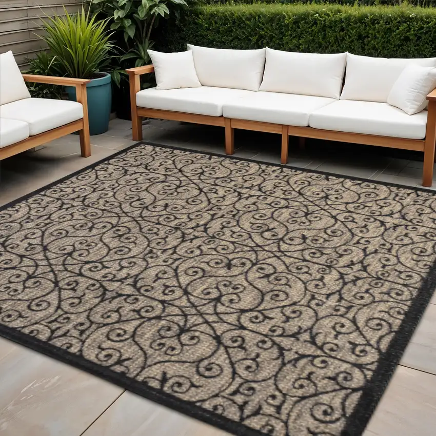 3' Black And Khaki Square Geometric Indoor Outdoor Area Rug Photo 1