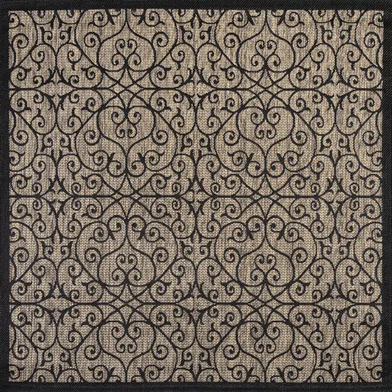 4' Black And Khaki Square Geometric Indoor Outdoor Area Rug Photo 1