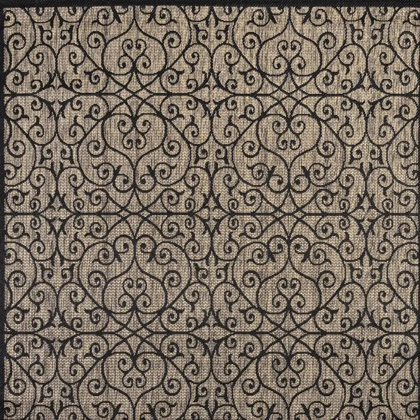 9' Black And Khaki Square Geometric Indoor Outdoor Area Rug Photo 3