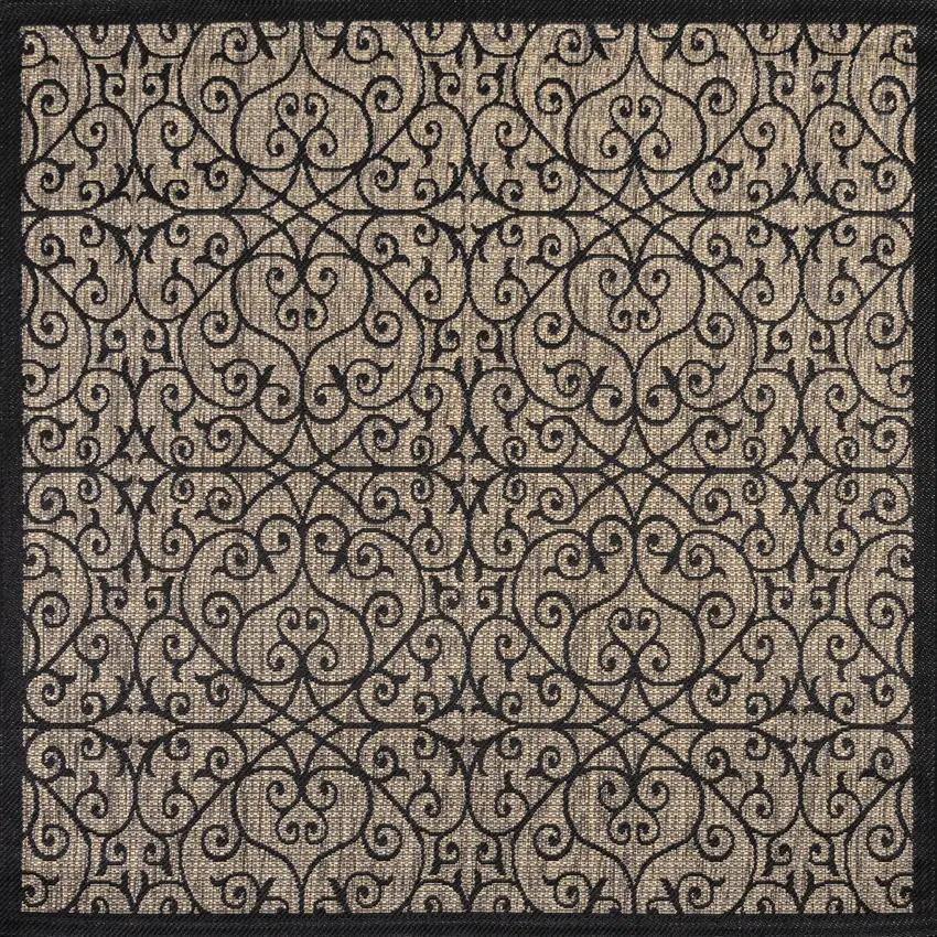 9' Black And Khaki Square Geometric Indoor Outdoor Area Rug Photo 1