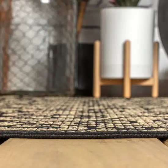 8' Black And Khaki Square Geometric Indoor Outdoor Area Rug Photo 9