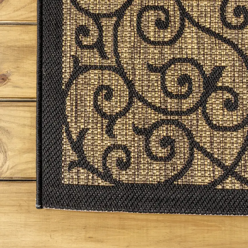 8' Black And Khaki Square Geometric Indoor Outdoor Area Rug Photo 8