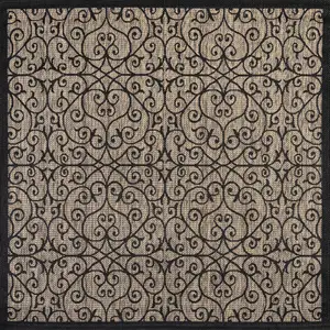 Photo of 8' Black And Khaki Square Geometric Indoor Outdoor Area Rug