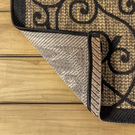 8' Black And Khaki Square Geometric Indoor Outdoor Area Rug Photo 7