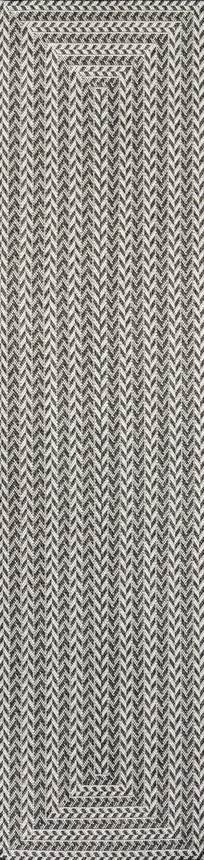8' Black And Light Gray Striped Indoor Outdoor Runner Rug Photo 1