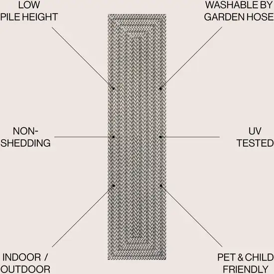 8' Black And Light Gray Striped Indoor Outdoor Runner Rug Photo 8