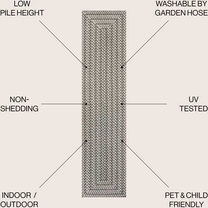 8' Black And Light Gray Striped Indoor Outdoor Runner Rug Photo 8