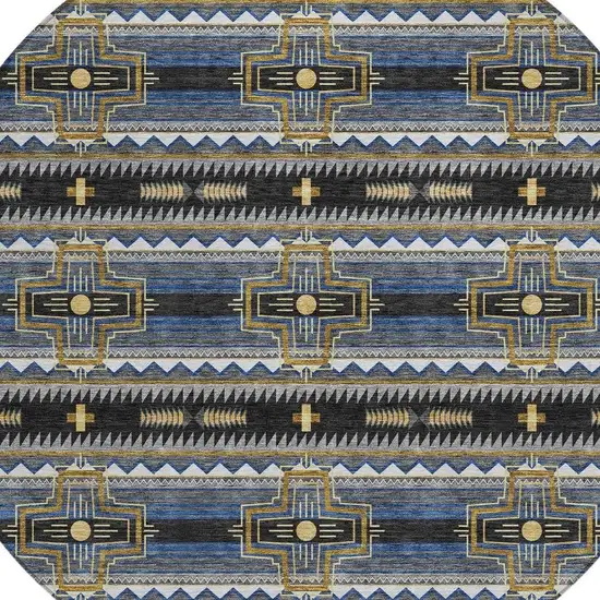 8' Black And Mauve Round Tribal Washable Indoor Outdoor Area Rug Photo 5