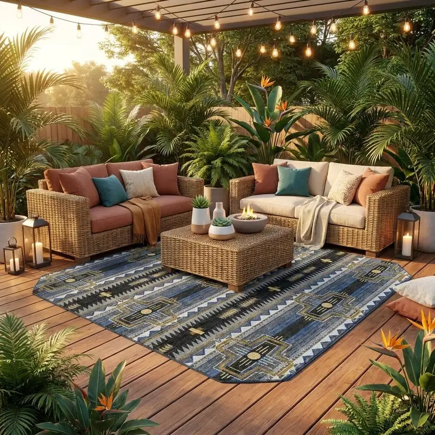 8' Black And Mauve Round Tribal Washable Indoor Outdoor Area Rug Photo 1