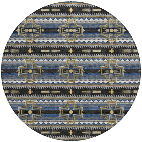 8' Black And Mauve Round Tribal Washable Indoor Outdoor Area Rug Photo 2