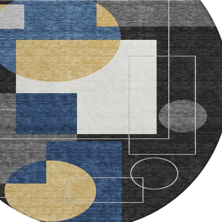 8' Black And Navy Blue Round Geometric Washable Indoor Outdoor Area Rug Photo 3