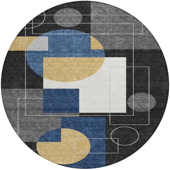8' Black And Navy Blue Round Geometric Washable Indoor Outdoor Area Rug Photo 2