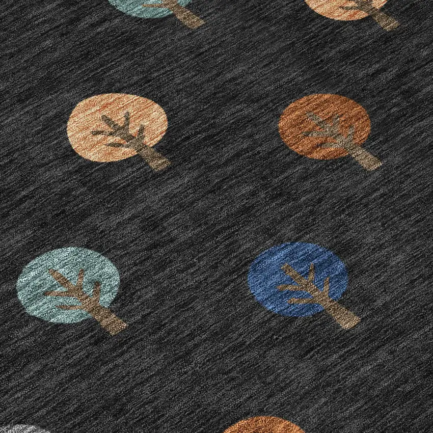8' Black And Navy Blue Round Geometric Washable Indoor Outdoor Area Rug Photo 6