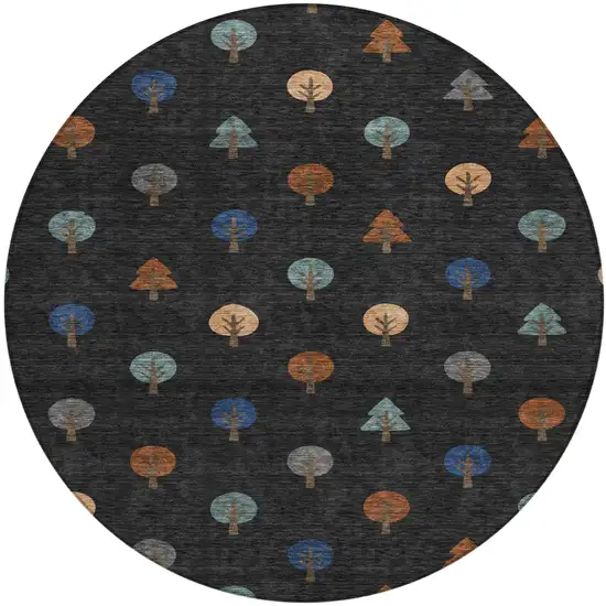 8' Black And Navy Blue Round Geometric Washable Indoor Outdoor Area Rug Photo 2
